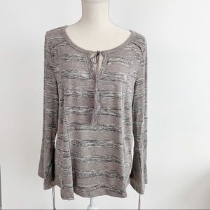 Entro Melange-Stripe Princess Top Bell Sleeves M